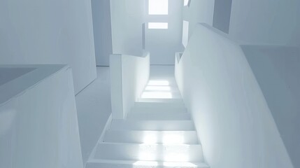 Obraz premium Modern Minimalist Staircase Architecture: Light and Shadow in a White Interior