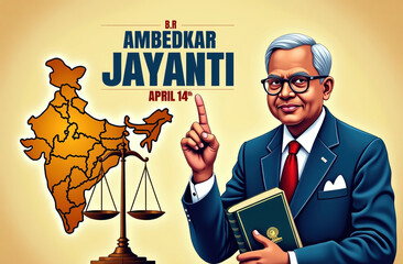 Illustration/Banner for Ambedkar Jayanti. Ambedkar Jayanti is celebrated on April 14th on the birth anniversary of Dr. B.R. Ambedkar (1891–1956), the chief architect of the Indian constitution.