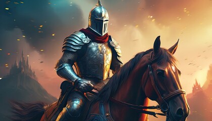 a war knight in armor riding a horse