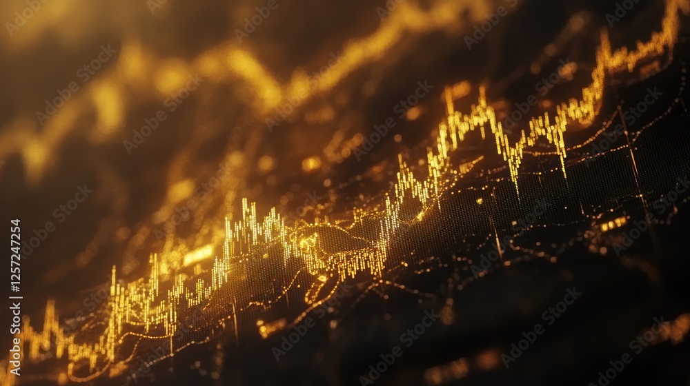Poster golden financial data visualization with abstract lines