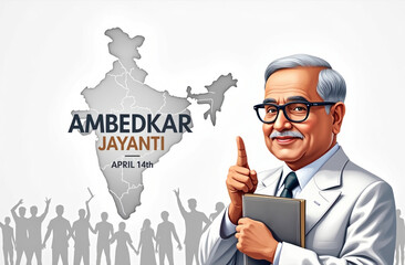 Illustration/Banner for Ambedkar Jayanti. Ambedkar Jayanti is celebrated on April 14th on the birth anniversary of Dr. B.R. Ambedkar (1891–1956), the chief architect of the Indian constitution.