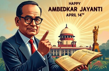 Illustration/Banner for Ambedkar Jayanti. Ambedkar Jayanti is celebrated on April 14th on the birth anniversary of Dr. B.R. Ambedkar (1891–1956), the chief architect of the Indian constitution.