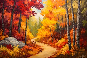 Naklejka premium Autumn Trail Through Colorful Forest