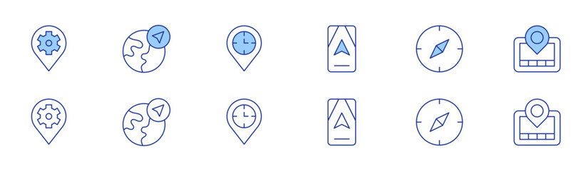 Navigation icon set in two styles, Duotone and Thin Line style. Editable stroke. navigator, compass, gps navigator, location, navigation, pin
