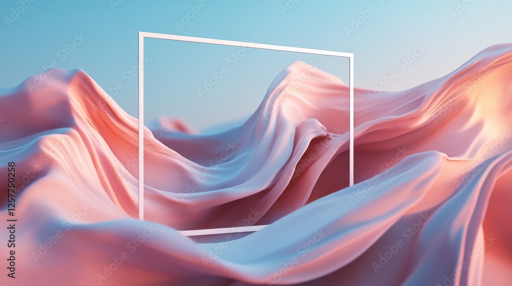 Poster pink fabric folds flow within a white square frame