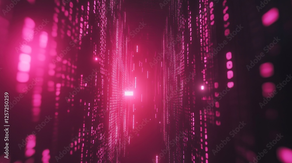 Aufkleber Digital tunnel with binary code streams glowing in pink hues