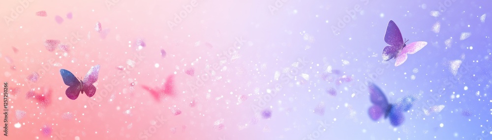 Poster Butterflies float in a colorful ethereal space with sparkling elements