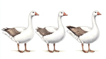 Obraz premium 19.Vector illustration: Hand drawn isolated geese on white background: