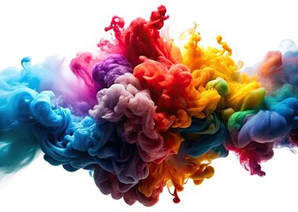 Abstract smoke splash: a colorful ink swirl cloud silhouette, vividly photographed.
