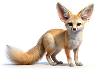Obraz premium A cute, realistic 3D-rendered fennec fox, digitally created, boasts adorable features and lifelike fur against a pristine white background.