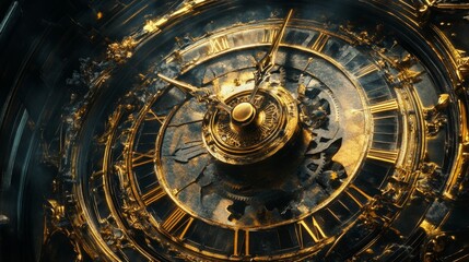 Obraz premium Vintage Clock with Its Hands Pointing to New Hour in Golden Detail