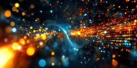 Digital background perfect for tech processes, neural networks, artificial intelligence, data transfer and encryption, digital archives, sound and graphic presentations, science, education, futuristic