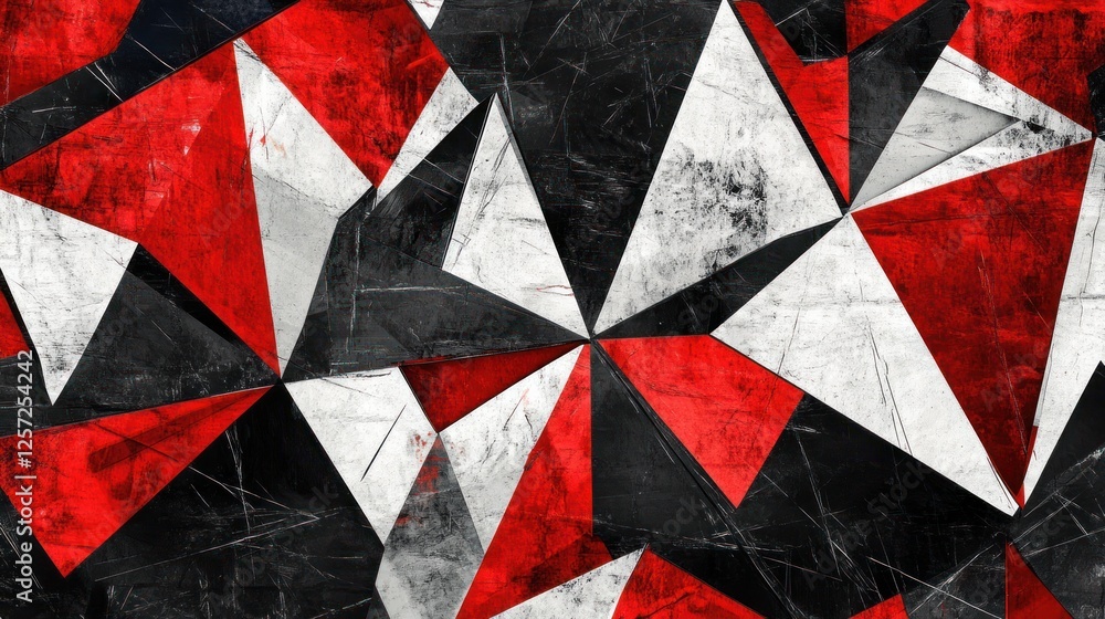 Poster distressed geometric pattern with triangles of red white and black