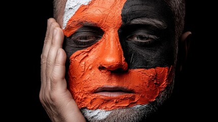 Close-Up Portrait of Person with Artistic Face Paint in Bold Colors