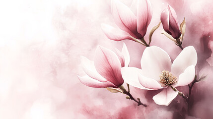 Watercolor magnolia flowers. Beautiful magnolia 