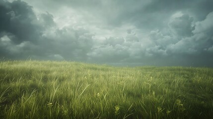 Serene Meadow Under a Dramatic Stormy Sky: A Pastoral Landscape Photography
