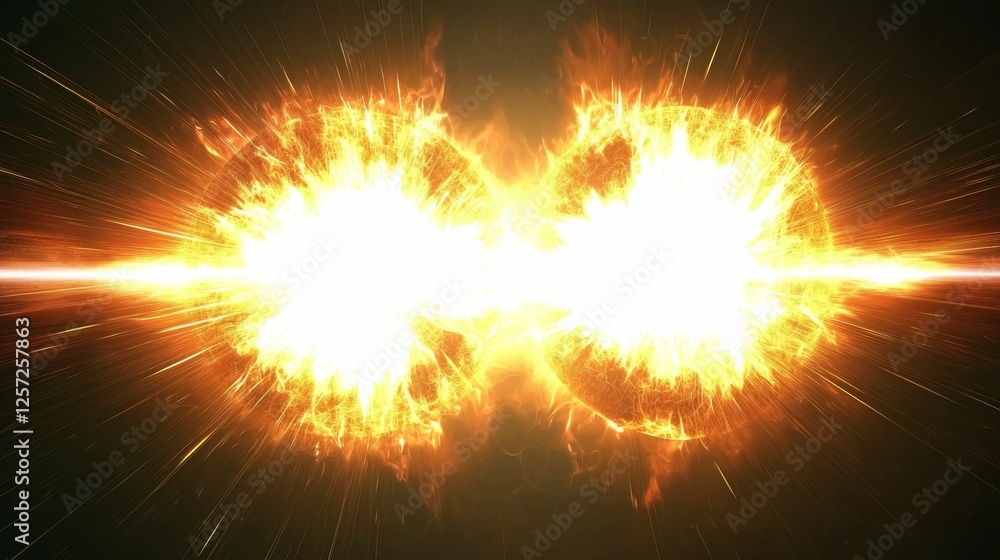 Poster dynamic explosion of energy with radiant flame and intense light burst captured in dramatic visual d