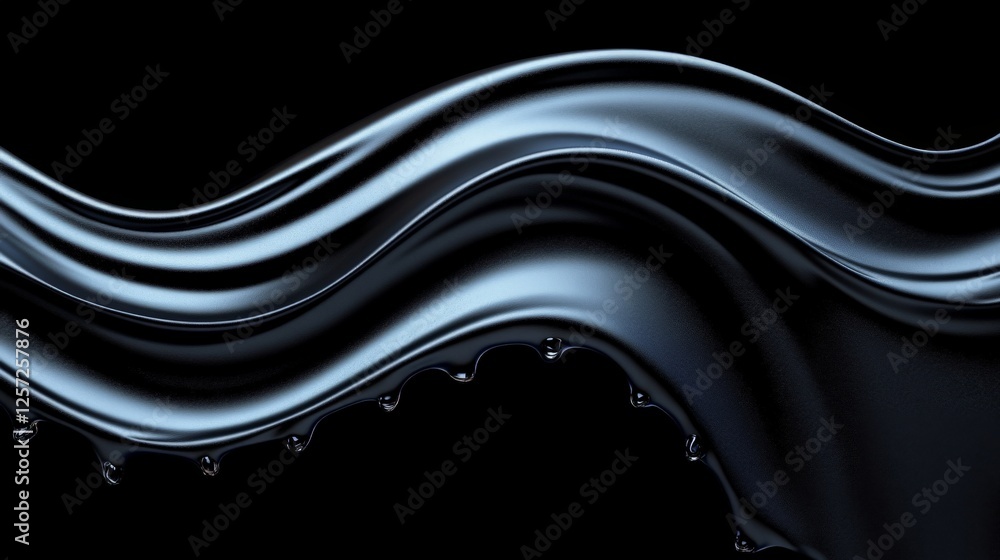 Poster fluid black waves with glossy texture and soft reflections