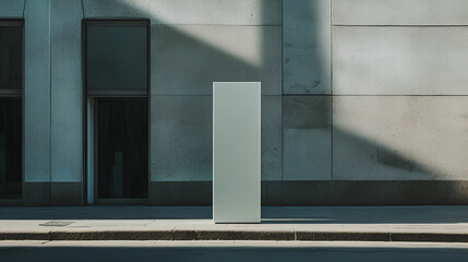 White rectangular pylon stand on street mockup 