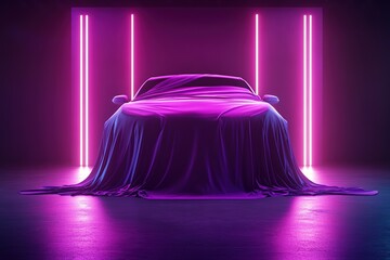 Futuristic Vehicle Reveal: Unveiling a New Car Design Under Neon Lights