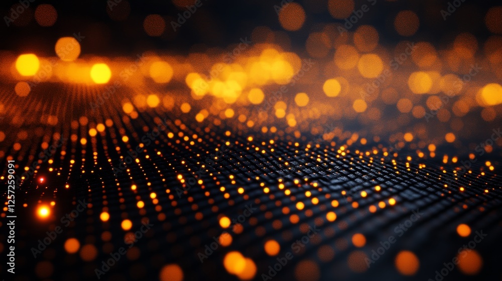 Poster abstract network of interconnected golden glowing nodes on dark surface