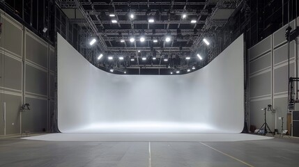 Empty Soundstage with Curved Backdrop and Studio Lights