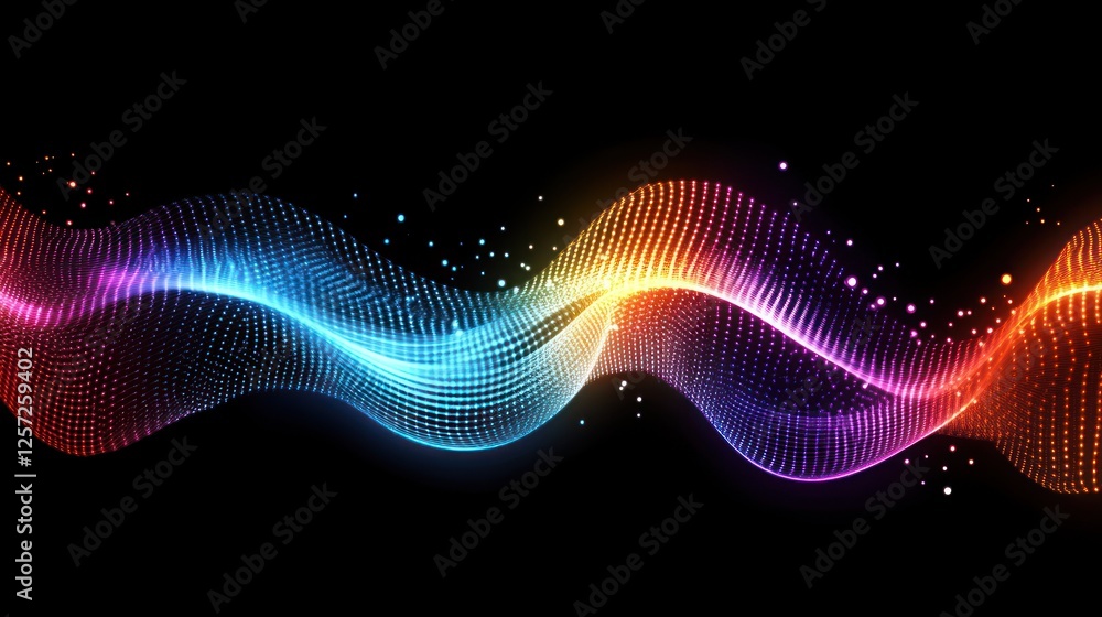 Poster Wavy abstract design with gradient of colorful light particles