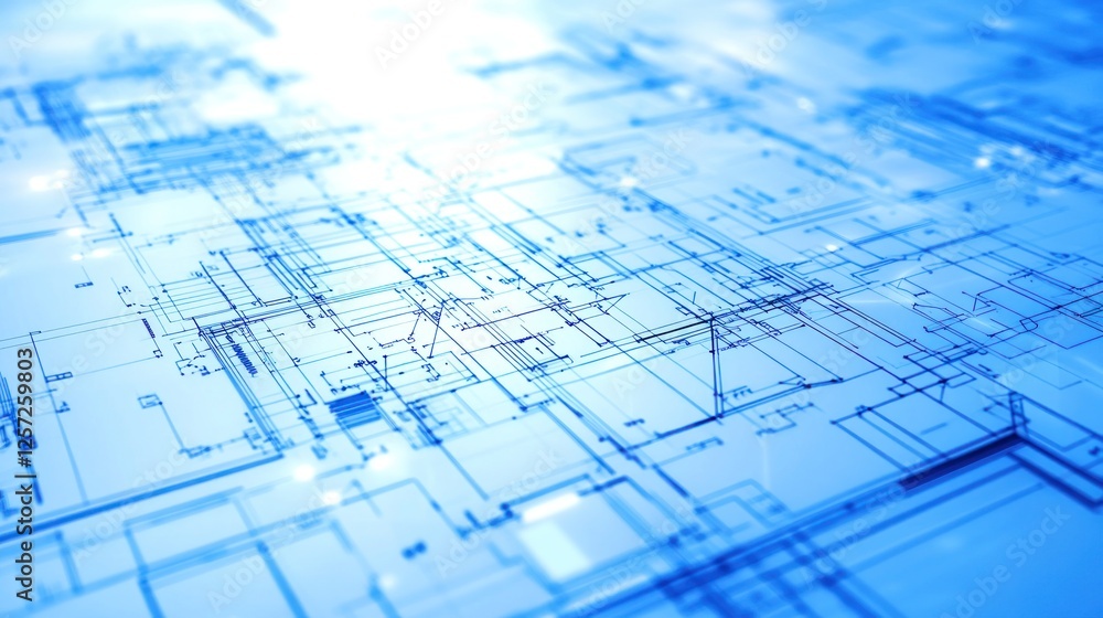 Poster Abstract blueprint with a light blue color scheme shown