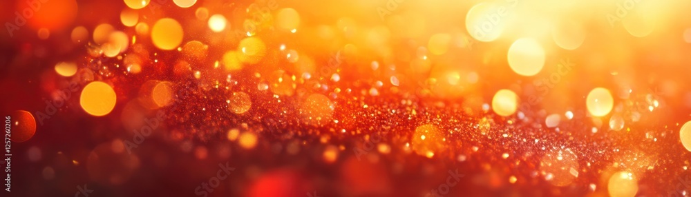 Poster Abstract blurry orange and red background with sparkling bokeh lights