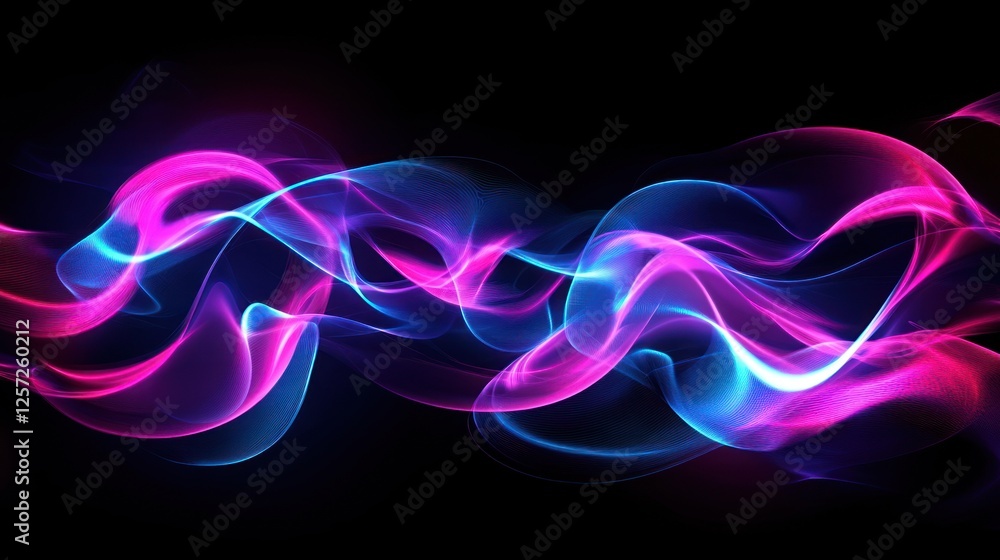 Poster abstract glowing waves of neon colors flow on black backdrop