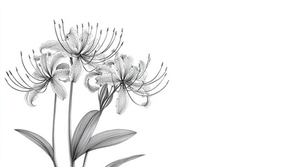 Red Spider Lily Sketch  Monochrome Botanical Illustration
