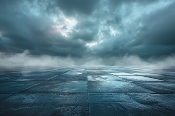 Dark Street Floor Background with Dramatic Sky for Car or Product Placement and Presentation