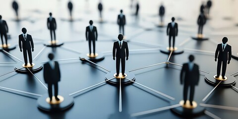 Miniature Businessmen Figures Networking in Monochromatic Setting