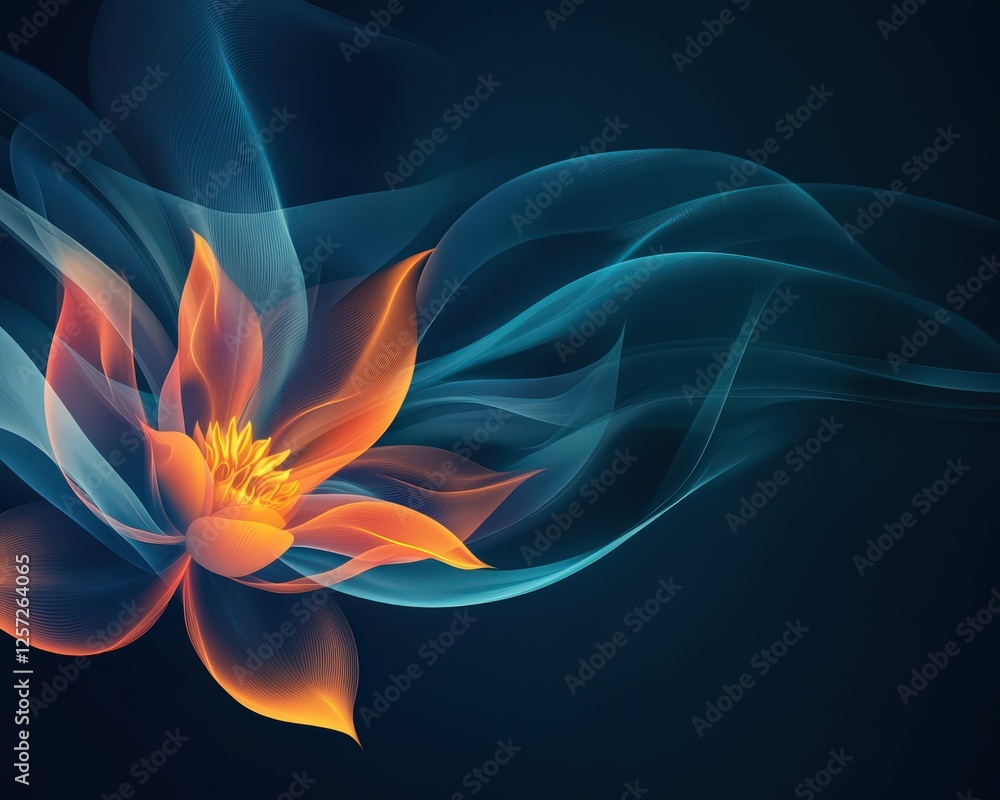 Poster mystical lotus with cascading glowing petals on a dark gradient background