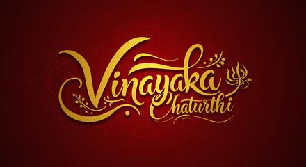 Elegant Vinayaka Chaturthi Text on Red Background
