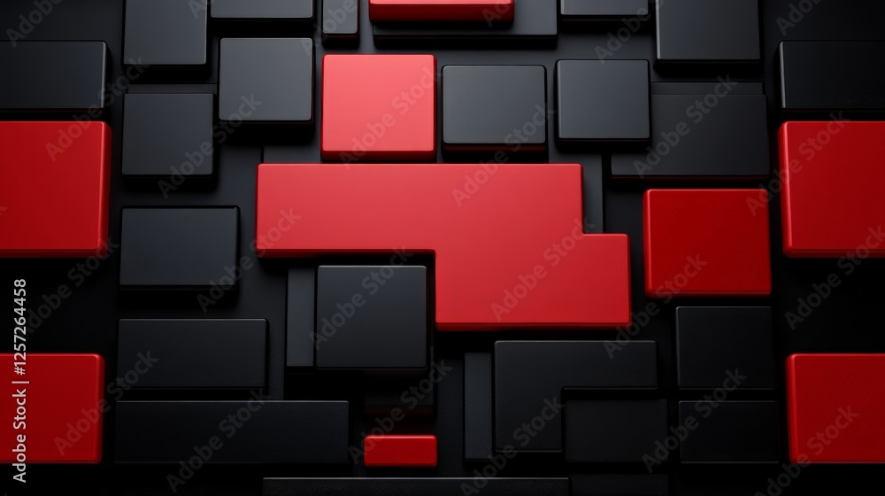 Poster Abstract Geometric Design with Red and Black Block Patterns