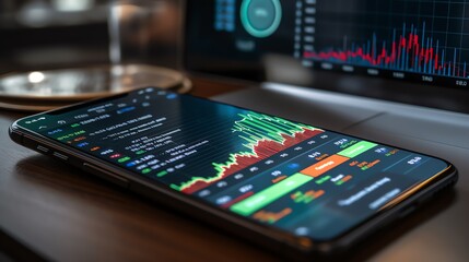 Mobile phone displaying stock market data.