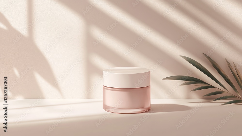 Poster Cream jar with palm leaves and shadow patterns displayed