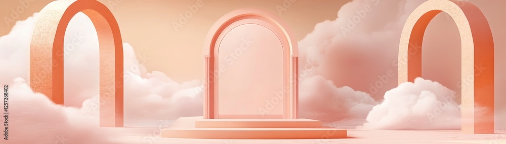 Poster a series of elegant arches stands amidst soft clouds