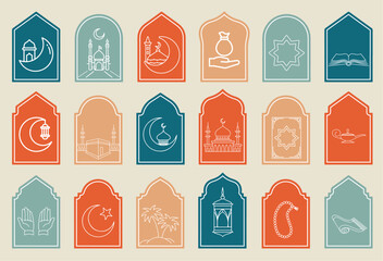 Arabic frames or arabian doors. Muslim architecture design elements, eid mubarak gates