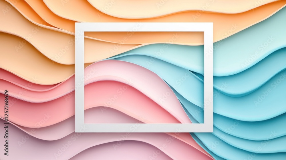 Poster abstract pastel layered waves and white frame background image