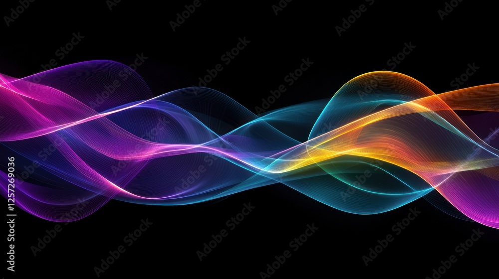 Poster Abstract colorful flowing waves on a dark background create visual interest