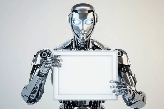 Illuminated silver automaton showcases a simple white frame, offering extensive empty space for customization.