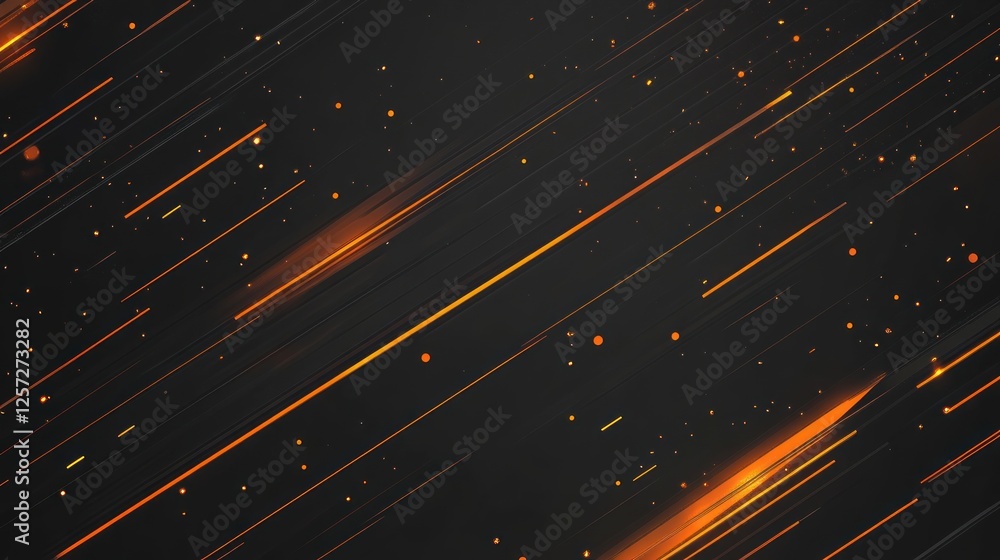 Poster Diagonal orange lines and small dots on a dark backdrop