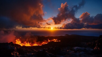 Fiery Sunset over Volcanic Ocean