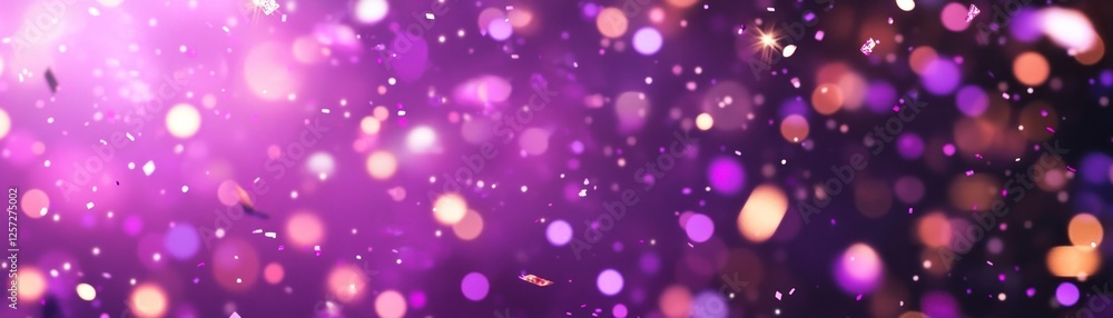 Poster Abstract image features floating bokeh and confetti on a purple background