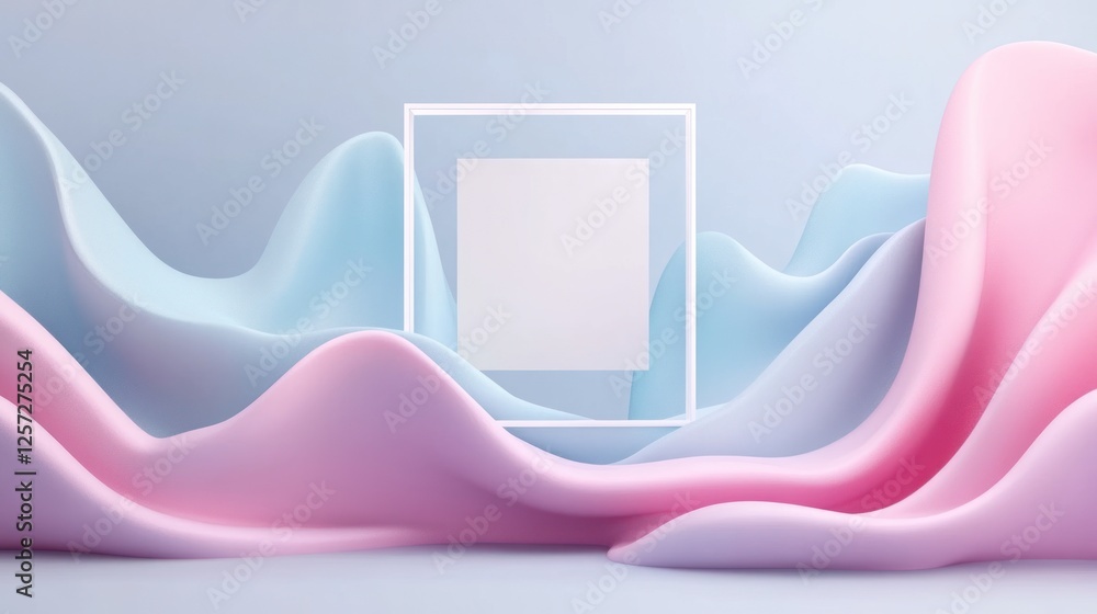 Poster Abstract display featuring pastel wavy shapes and square frame