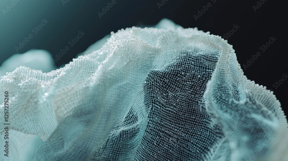 Poster abstract futuristic background illustrating data technology with a wave of particles, interlinked by