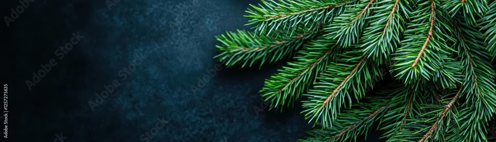 Aufkleber Close up view of a spruce tree branch with green needles against a blurred background