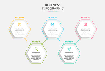 hexagon infographic chart template. creative concept with icons and 5 options